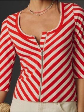 Maeve orange and white striped Cardigan Sweater